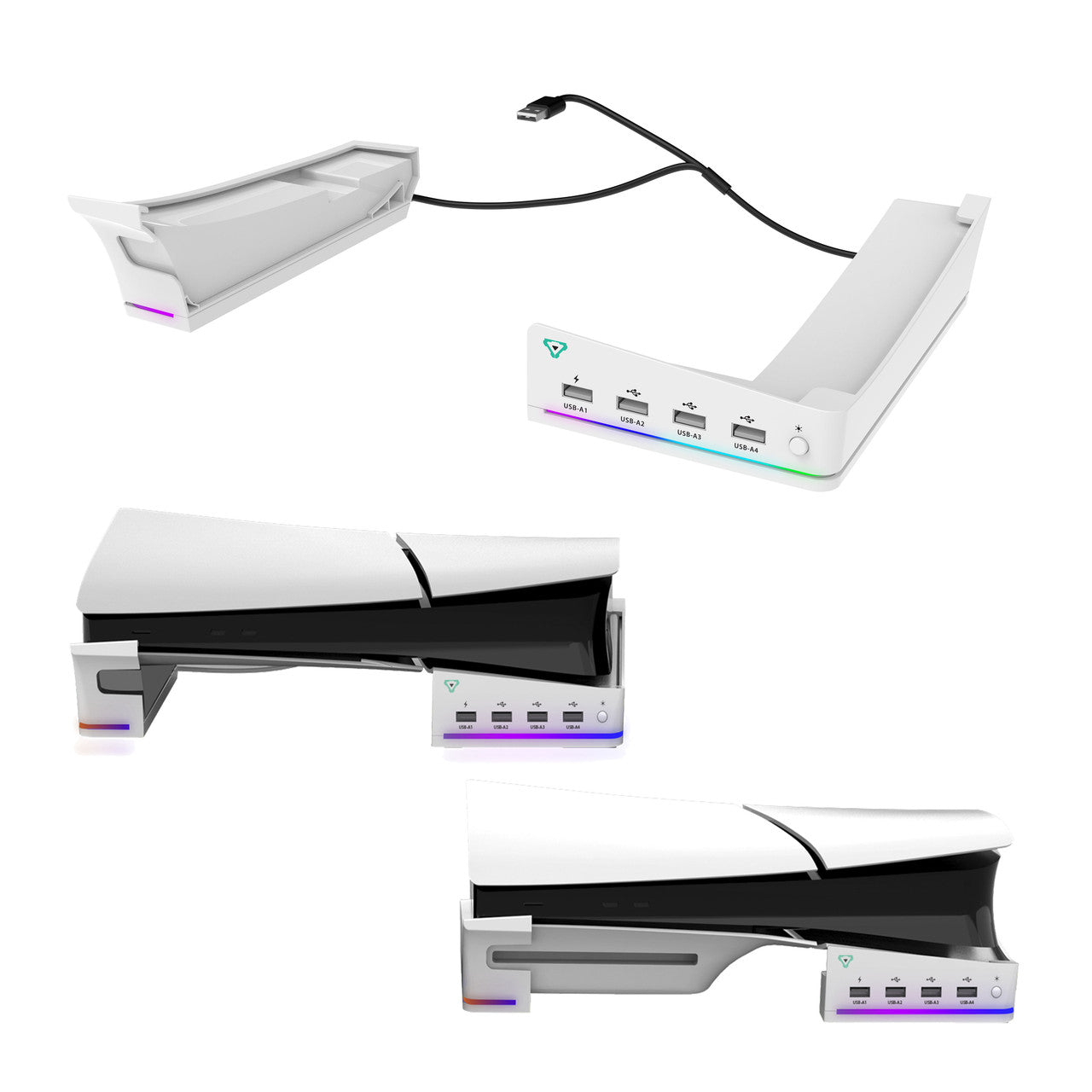 Laser RGB Stand for PS5 Slim with 4 USB Ports & Fast Charge