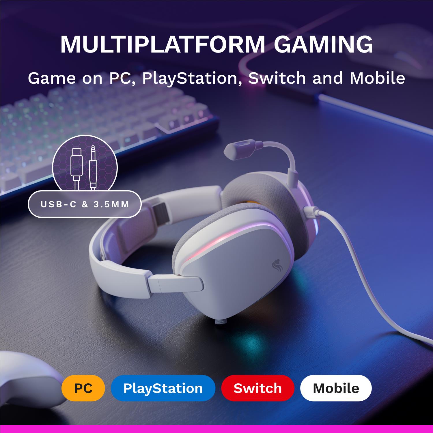Glorious GHS Eternal RGB Stereo RGB Gaming Headset for PS5, PS4, Switch and PC (White)